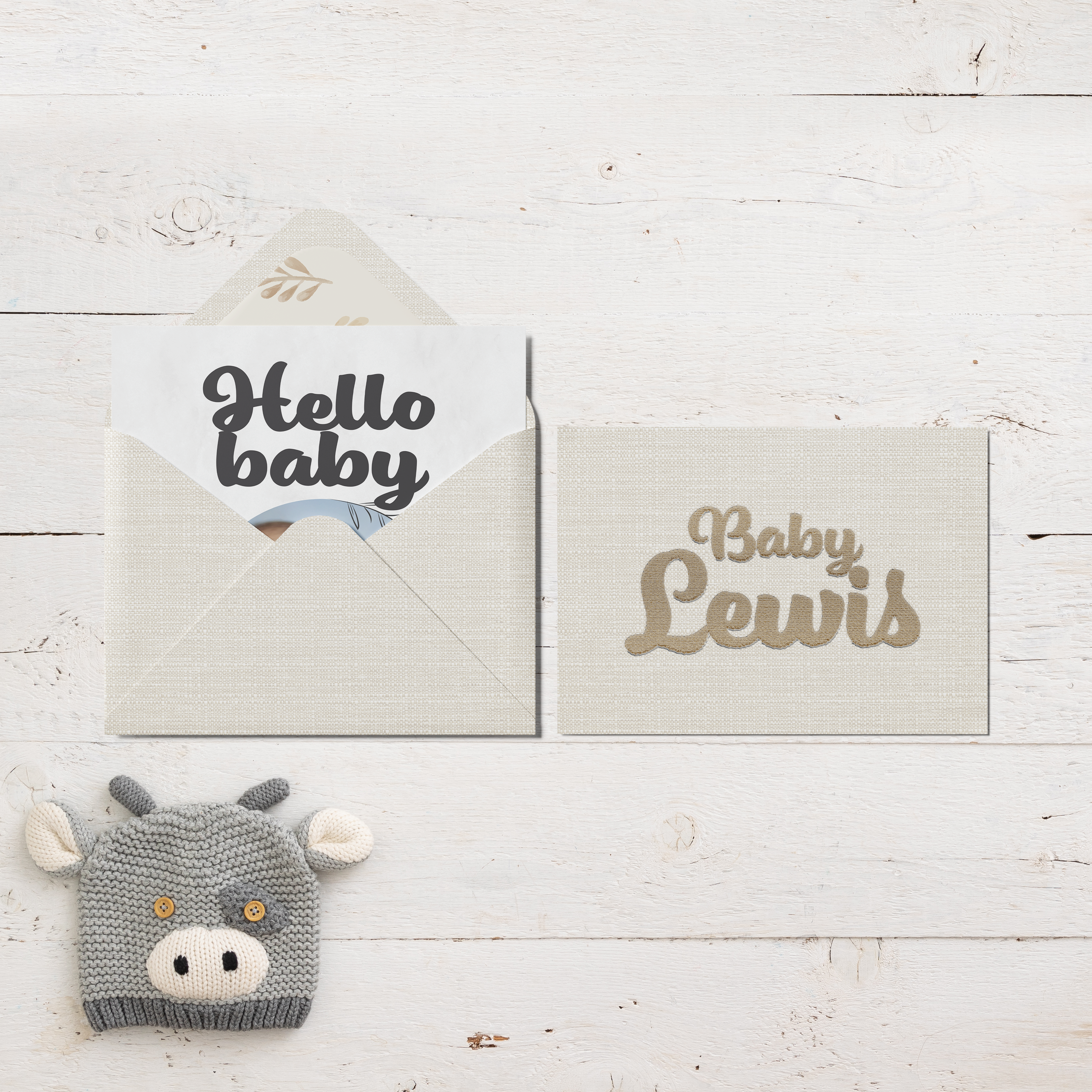 Hello Baby - Une carte douce pour annoncer une douce nouvelle avec la photo de votre nouveau né au centre de l'attention.