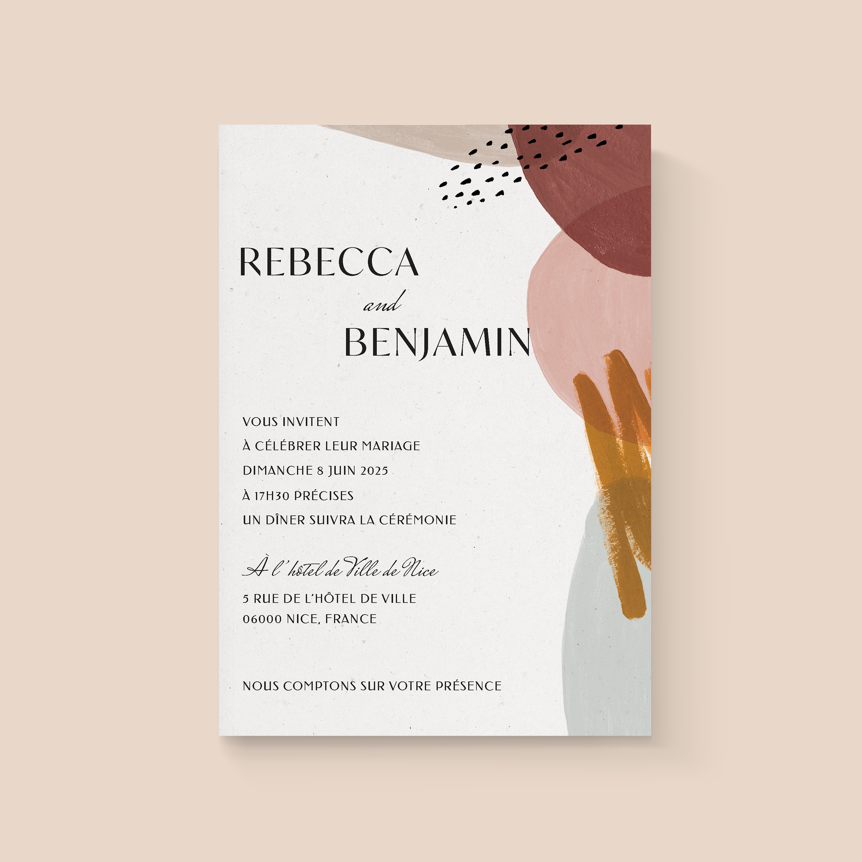 Formes Feutrées Invitation - Pour vous qui cherchez une carte moderne et colorée, ce modèle graphique aux tons apaisants vous plaira sûrement!