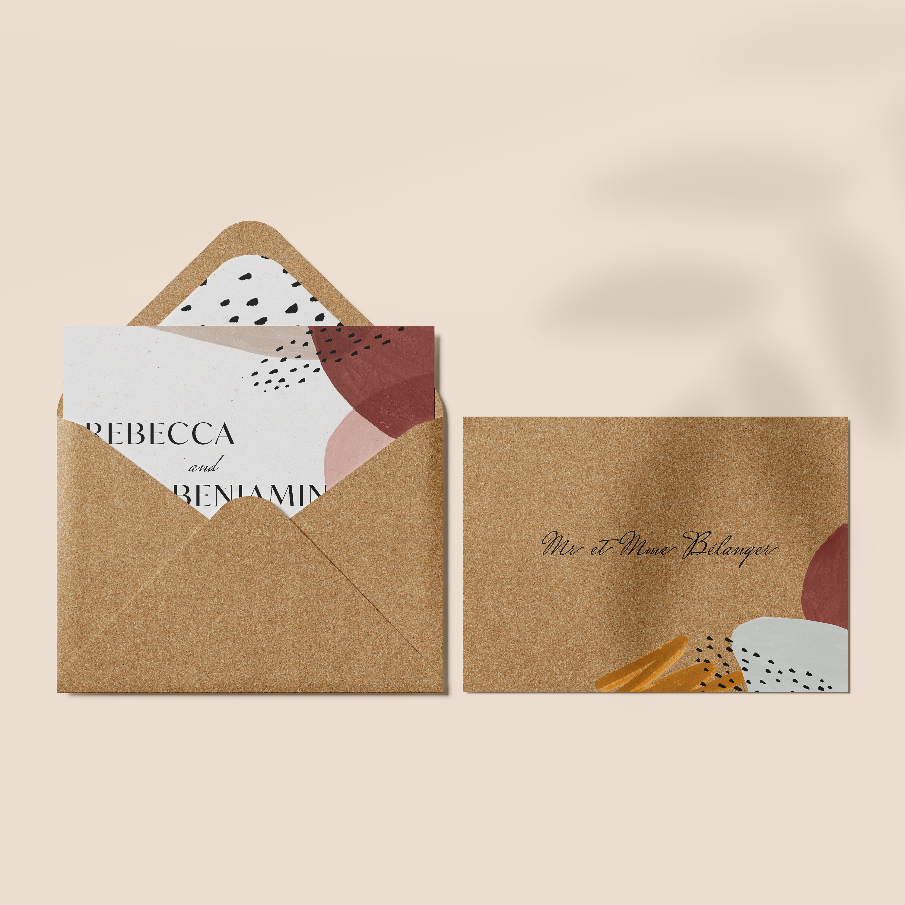 Formes Feutrées Invitation - Pour vous qui cherchez une carte moderne et colorée, ce modèle graphique aux tons apaisants vous plaira sûrement!
