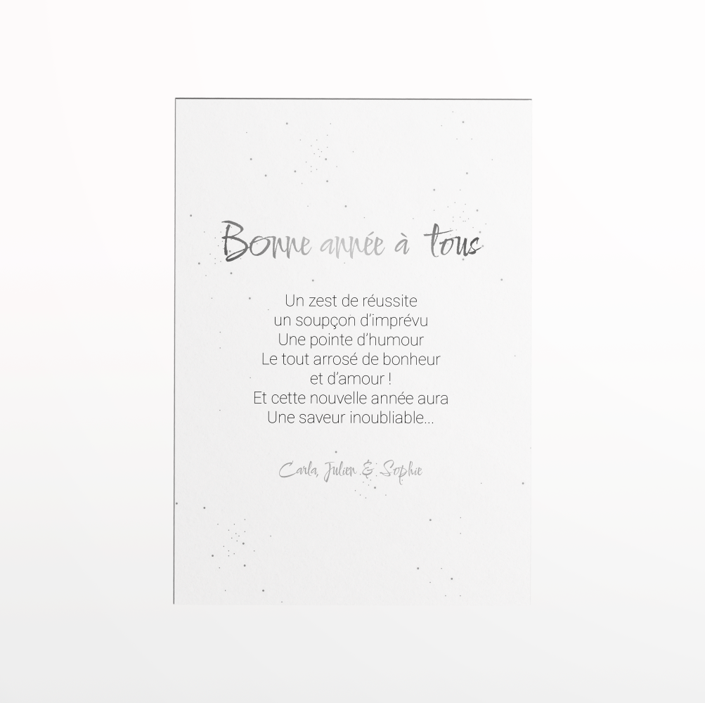 Silver Year - Hop! Encore une année qui passe, voila une occasion de faire la fête avant de tourner la  page sur une nouvelle année. Voici une carte minimaliste et élégante pour souhaiter vos vœux à vos proche ou vos collègues.