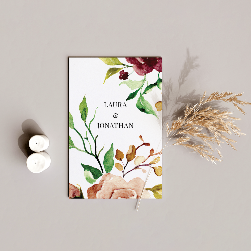 Floraly-Merci - Mêlez enthousiasme et délicatesse avec cette carte de remerciement.   Exprimez votre reconnaissance avec des couleurs gaies et  marquez les mémoires de ce moment d'émotion avec la simplicité de son fond qui met en valeur l'enchevêtrement de fleurs présent