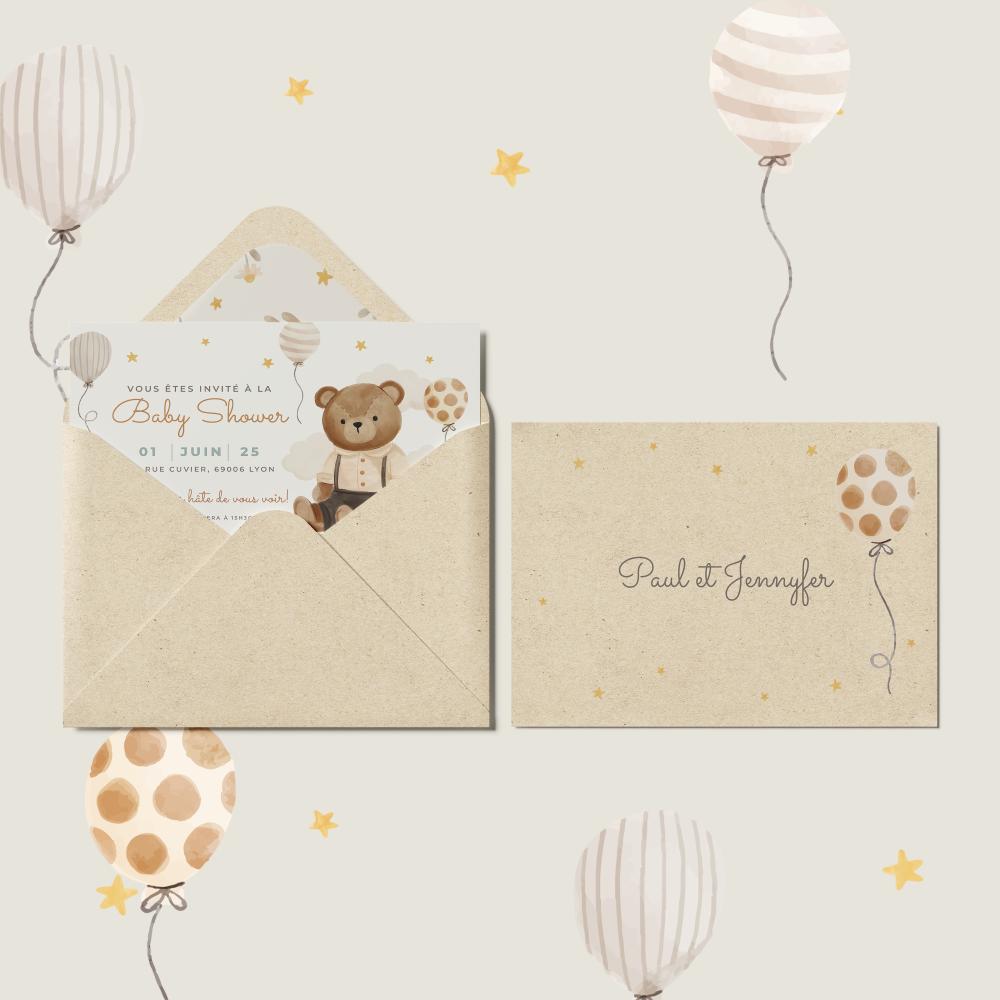 Doux-doux - On aime les tons chauds et doux un brin vintage de cette carte.  Une création qui accompagnera votre heureuse annonce avec chaleur et sérénité.