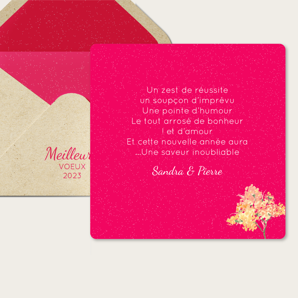 Pink Flower - Osez le rose flashy et souhaitez une année éblouissante à vos proche avec cette carte optimiste et aux couleurs expressives.